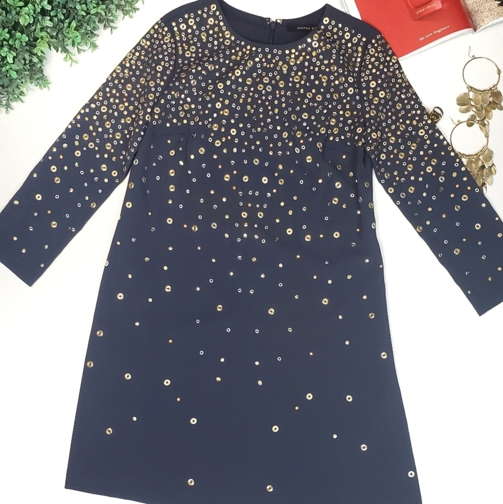 Navy Blue Cynthia Steffe Natasia Gold Studded Dress Size 0